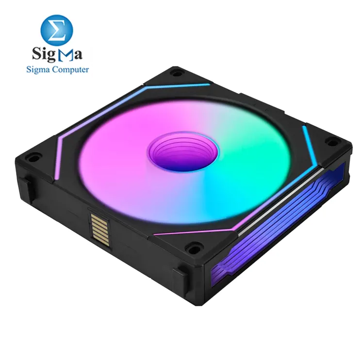 Lian Li UNI FAN SL-INF 120 Reverse Blade – 120mm fan with reversed blades, infinity mirror effect, 2100 RPM, 63.6 CFM airflow, 40 LEDs, and single cable connection.