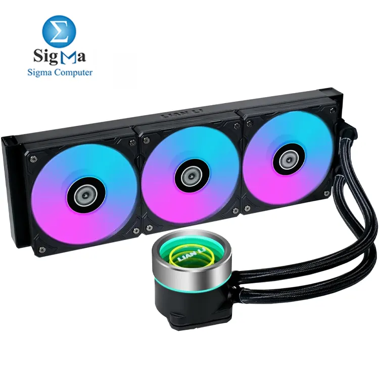 Lian Li GA II Trinity 360 GA2T36B BLACK  360mm AIO liquid cooler with 3200 RPM pump  120mm ARGB fans  79.9 CFM airflow  and support for Intel LGA 1700 1200 115x   AMD AM5 AM4 sockets.