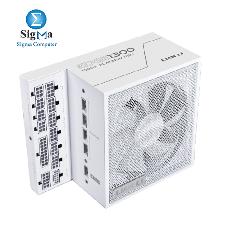 Lian Li EDGE 1300W PSU: L-shape design, 80 PLUS Platinum, built-in USB hub, PCIe 5.1, full modular cables, German capacitors, 10-year warranty.