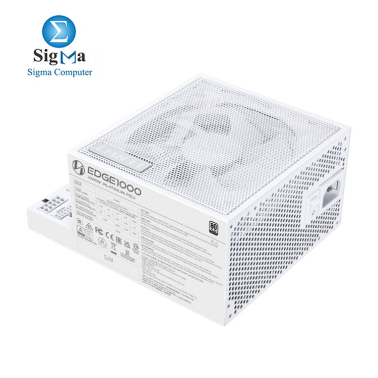Lian Li EDGE 1300W PSU: L-shape design, 80 PLUS Platinum, built-in USB hub, PCIe 5.1, full modular cables, German capacitors, 10-year warranty.