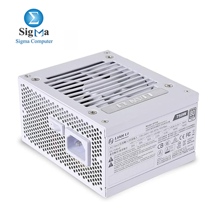 LIAN LI SP750 WHITE  750W fully modular SFX PSU  80 PLUS Gold  zero RPM fan below 40  load  Japanese capacitors  5-year warranty.