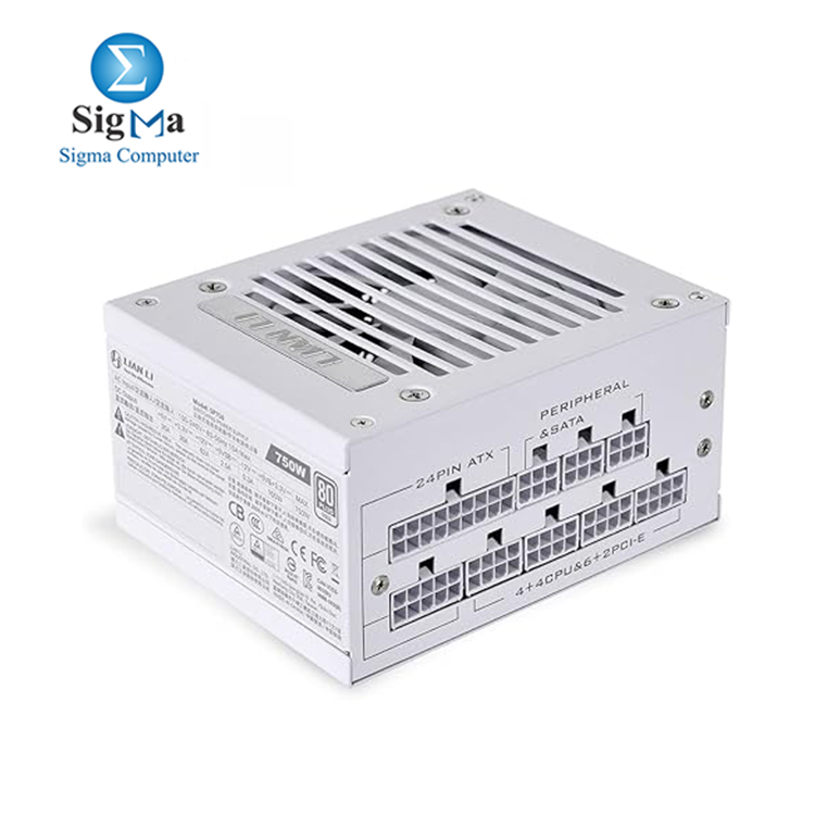 LIAN LI SP750 WHITE  750W fully modular SFX PSU  80 PLUS Gold  zero RPM fan below 40  load  Japanese capacitors  5-year warranty.