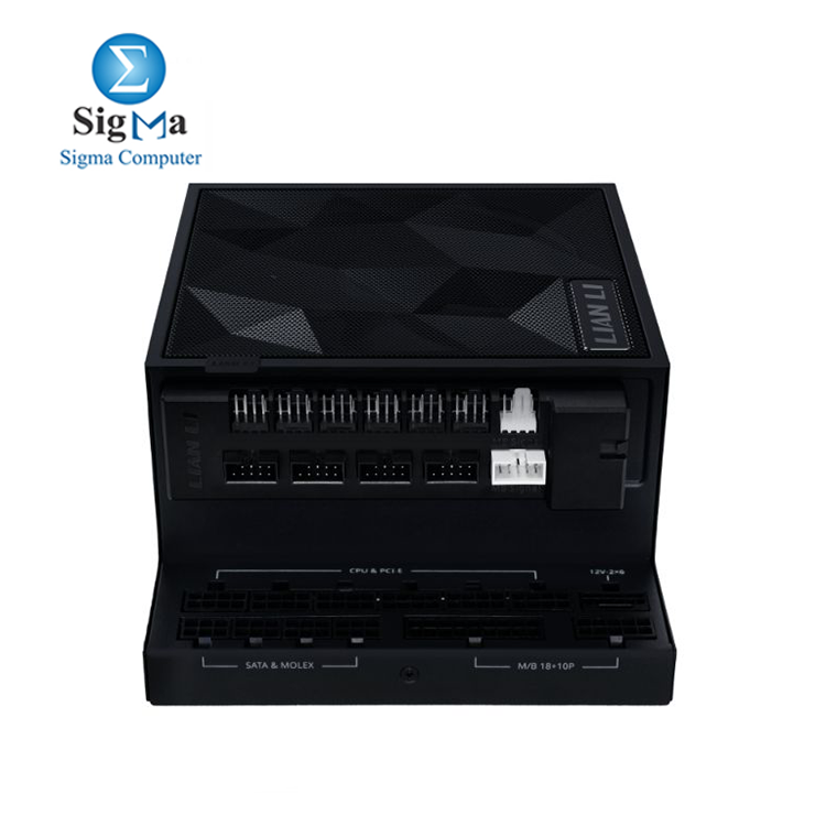 LIAN LI EDGE GOLD 850W: L-shape design, 80 PLUS Gold, fully modular braided cables, PCIe 5.1 ready, detachable dust filter, silent 120mm fan, 10-year warranty.