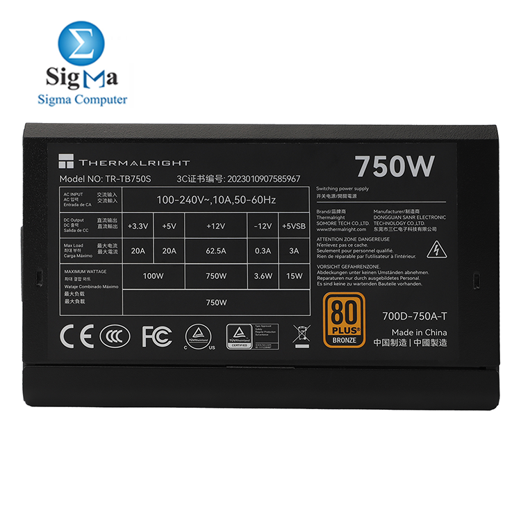 Thermalright TB-750S – 750W 80+ Bronze PSU with quiet cooling, stable performance, full protection features, and durable components for desktop and gaming use.