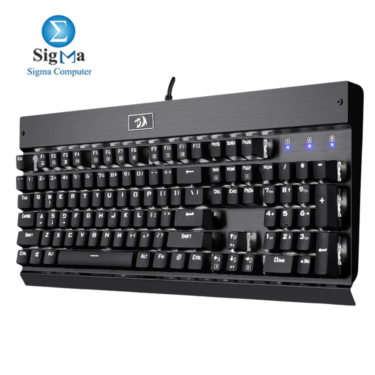 Redragon KG010 Mechanical Gaming Keyboard with dust-proof Brown switches, white LED backlight, full-size layout, and durable aluminum-ABS build – perfect for typing and gaming.