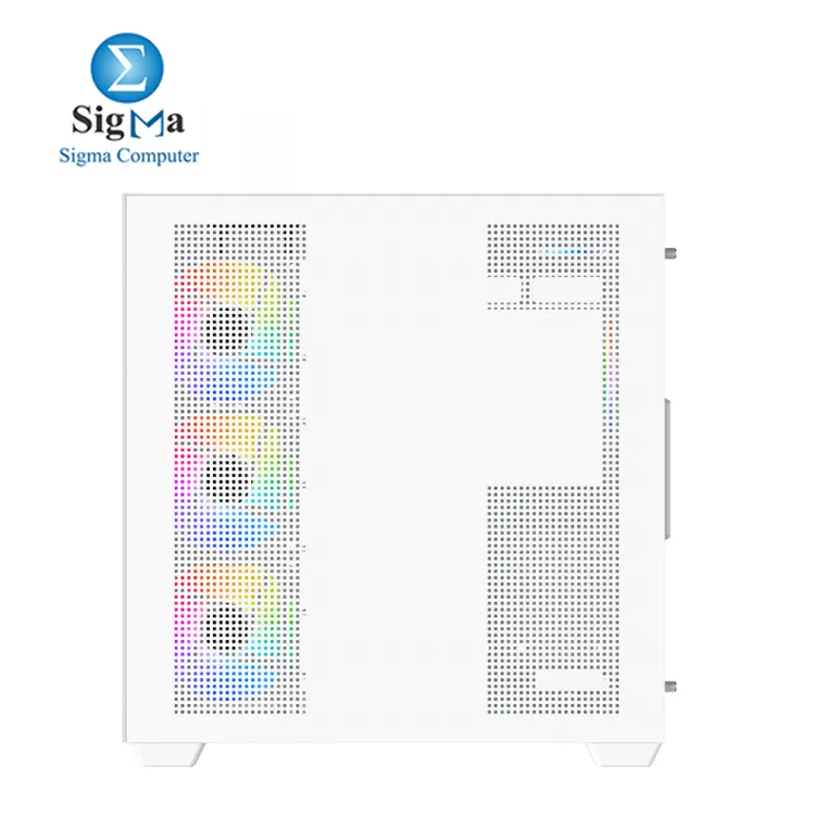 Xigmatek Aqua V Air Arctic: ATX case with 410mm GPU, 165mm CPU cooler, 360mm radiator support, dual tempered glass, up to 10 fans, USB-C, and 9 expansion slots.