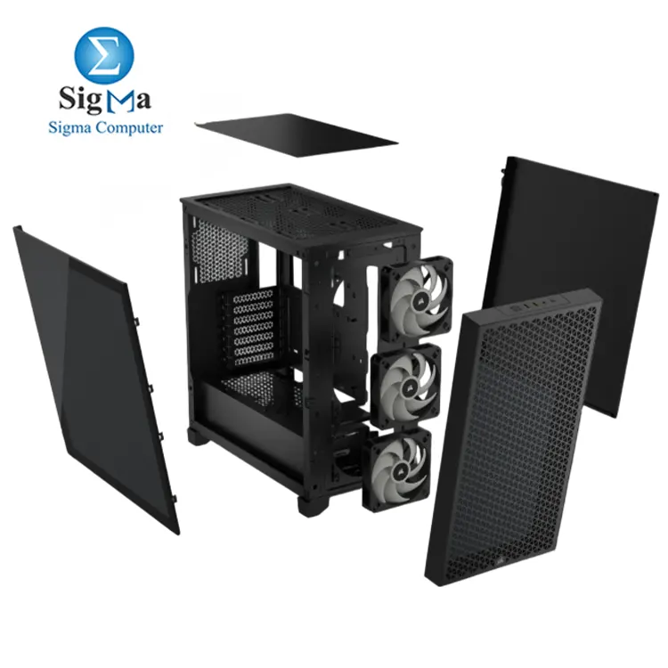 Corsair 3000D RGB AIRFLOW Mid-Tower PC Case     includes 3 AR120 RGB fans  supports up to 8x120mm fans  360mm GPU   radiator  tempered glass side panel  and high-airflow front panel.