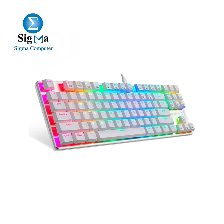 EagleTec KG061-BR RGB LED Backlit Mechanical Gaming Keyboard  Low Profile 87 Key USB Keyboard with Quiet Brown Switches for PC Gamer      White 
