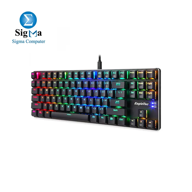 EagleTec KG060-BR RGB LED Backlit Mechanical Gaming Keyboard Low Profile Mechanical Gamers Keyboard 87 Key Metal Mechanical Computer USB Gaming Keyboard for PC Quiet  Black 