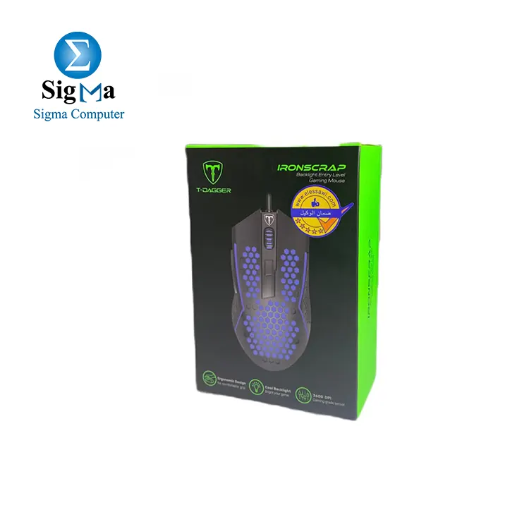 T-Dagger TGM114 Tonscrap Gaming Mouse – 4-Level DPI – RGB Backlight – Ergonomic Grip – Honeycomb Lightweight Design – Black