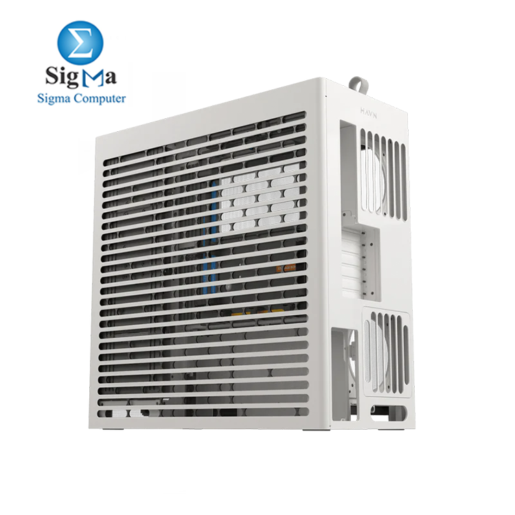 HAVN HS 420 VGPU White       Dual-chamber mid tower with PCIe 5.0 riser  supports E-ATX  vertical GPU  dual 420mm radiators  panoramic glass panel  and up to 11 fans.