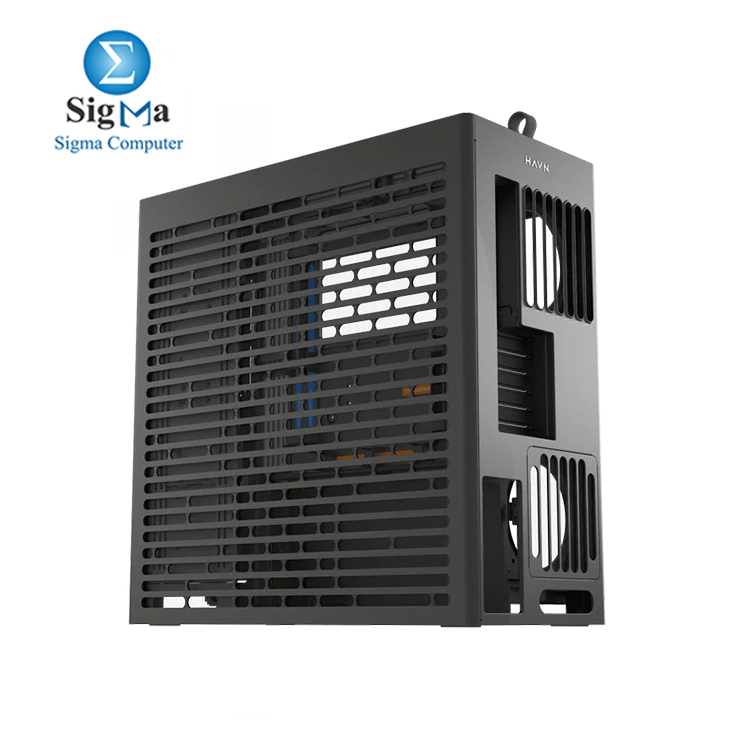 HAVN HS 420 VGPU Black     Premium dual-chamber mid tower by HAVN  supports E-ATX  vertical GPU with Gen 5.0 riser  up to 11 fans  dual 420mm radiators  and panoramic curved glass panel.