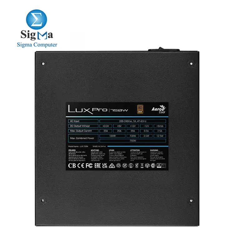 Aerocool LUX PRO 750W     80Plus Bronze  ATX 2.52  RTX 40 ready  PCIe 5.0 adapter required   105  C Japanese capacitor  14cm FDB fan