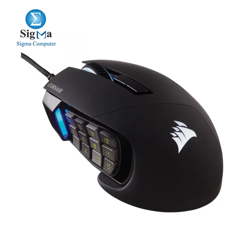 Corsair SCIMITAR RGB ELITE     MMO MOBA gaming mouse with 17 programmable buttons  18 000 DPI optical sensor  Key Slider     and 4-zone RGB lighting.