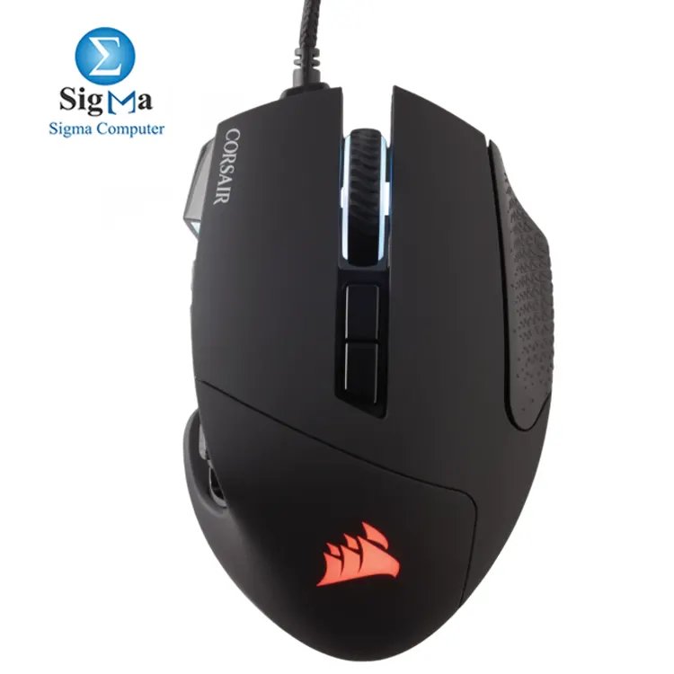 Corsair SCIMITAR RGB ELITE     MMO MOBA gaming mouse with 17 programmable buttons  18 000 DPI optical sensor  Key Slider     and 4-zone RGB lighting.