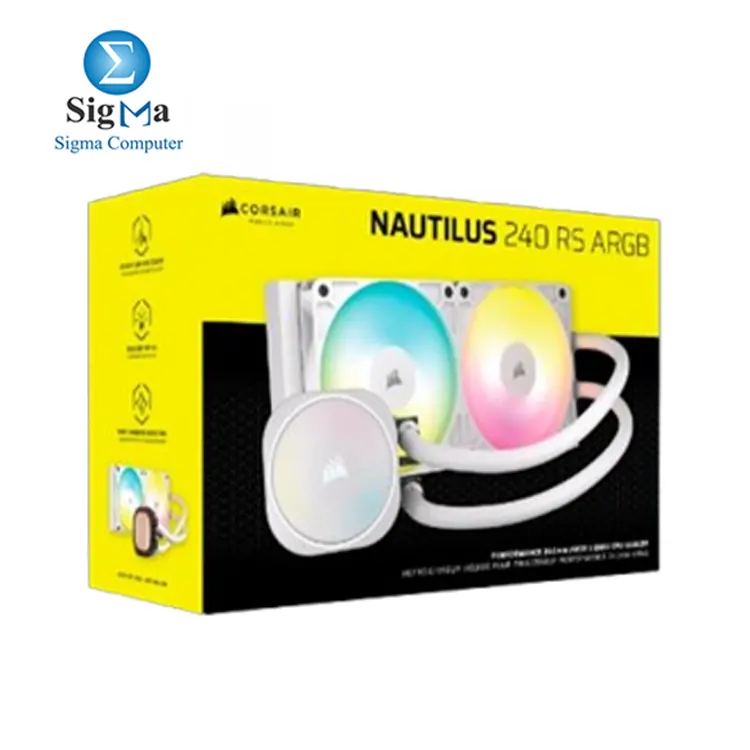 Corsair NAUTILUS 240 RS ARGB – 240mm RGB Liquid Cooler with dual 2100 RPM PWM fans, copper cold plate, low-noise performance, and Intel/AMD socket support.