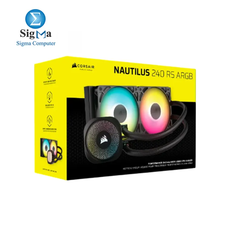 Corsair NAUTILUS 240 RS ARGB – 240mm liquid cooler with ARGB lighting, dual 2100 RPM PWM fans, copper cold plate, and support for Intel LGA 1851/1700 & AMD AM5/AM4.