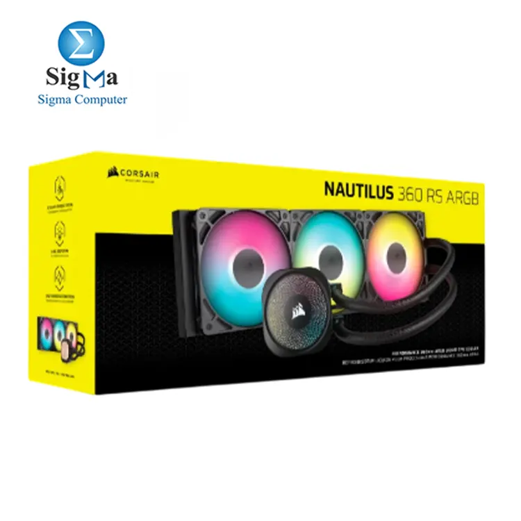 CORSAIR NAUTILUS 360 RS ARGB     360mm liquid cooler with ARGB fans  copper cold plate  PWM control  low noise  and support for Intel LGA 1851 1700   AMD AM5 AM4.