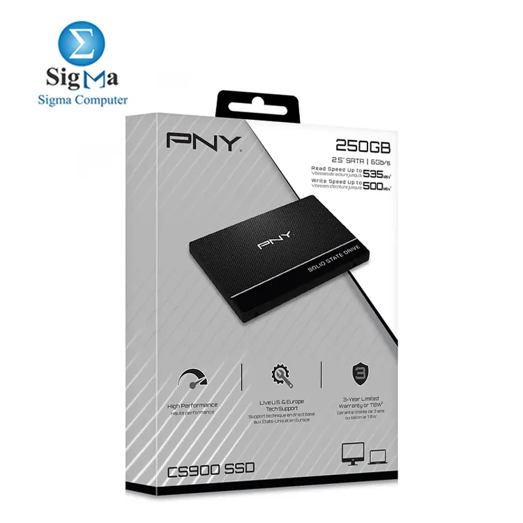 PNY CS900 250GB SATA III SSD – 2.5 form factor, up to 535MB/s read, 500MB/s write.
