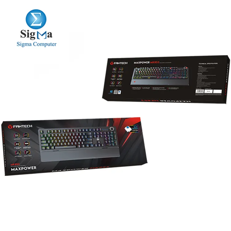 Fantech MAXPOWER MK853 – Full-size mechanical keyboard with Outemu switches, RGB lighting, 1000Hz polling rate, and anti-ghosting.