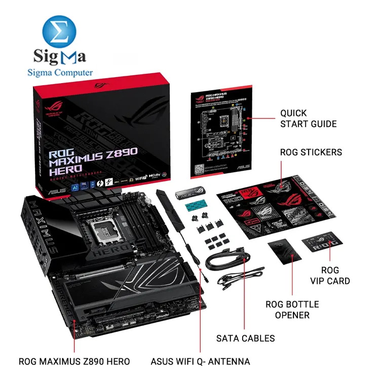 ASUS ROG MAXIMUS Z890 HERO: Intel Z890, LGA1851, DDR5 up to 256GB 9200+ MT/s, PCIe 5.0 x16, 6x M.2 slots, Wi-Fi 7, Dual Ethernet (2.5Gb + 5Gb), Thunderbolt 4, SupremeFX audio, ATX.