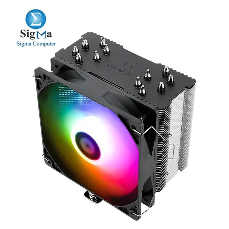 Thermalright Burst Assassin 120 ARGB – 6×6mm heatpipes, 154mm height, C1100 copper base, 120mm fan at 1550 RPM, 66.17 CFM, S-FDB bearing, ARGB 5V 3-Pin.