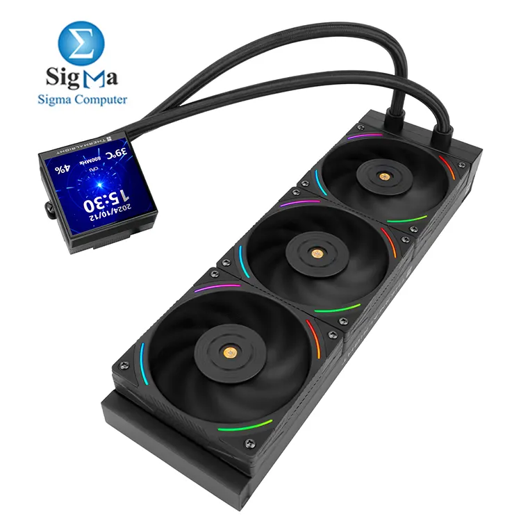 Thermalright Hyper Vision 360 ARGB Black     360mm AIO  6400 RPM pump  aluminum radiator  3x 120mm fans  2150 RPM  69 CFM  27 dBA   4-Pin PWM   3-Pin 5V ARGB