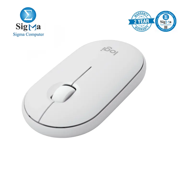 Logitech Pebble Mouse 2 M350s Tonal White Slim Bluetooth mouse with silent clicks 400 4000 DPI sensor multi-device pairing 24-month battery