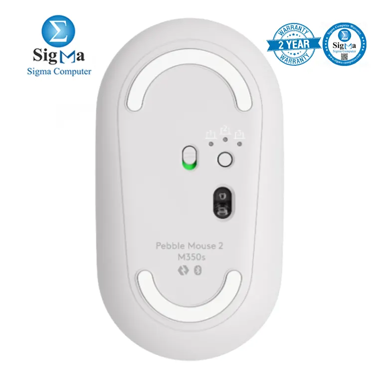 Logitech Pebble Mouse 2 M350s Tonal White Slim Bluetooth mouse with silent clicks 400 4000 DPI sensor multi-device pairing 24-month battery