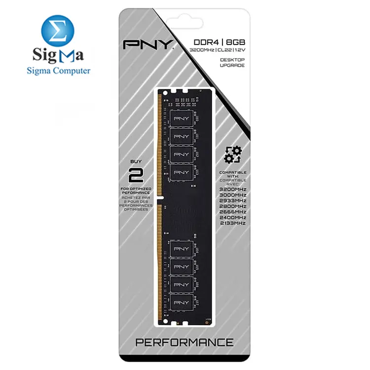 PNY MD8GSD43200-TB – 8GB DDR4 3200MHz Desktop RAM, CL22, 1.2V, Single Channel, Non-XMP