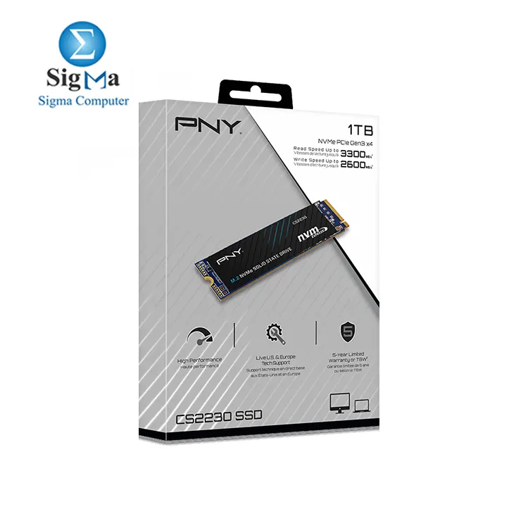 PNY CS2230 1TB M.2 NVMe SSD     PCIe Gen3 x4  up to 3 300 MB s read  2 600 MB s write  3D NAND  compact 2280 form factor