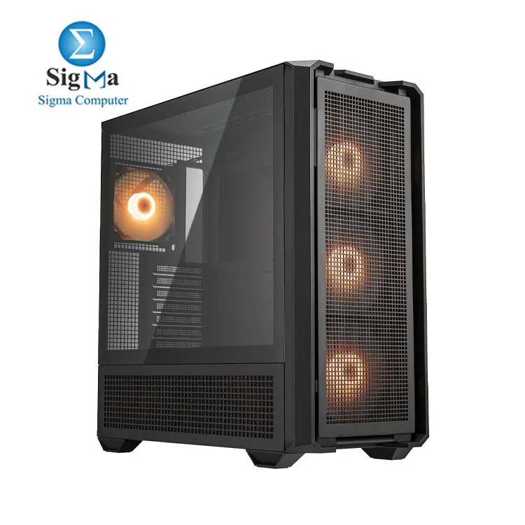 Cougar MX600 RGB: E-ATX mid-tower, 400mm GPU, 4 ARGB fans, up to 9 fans or dual 360mm radiators, USB-C, vertical GPU kit, tempered glass.