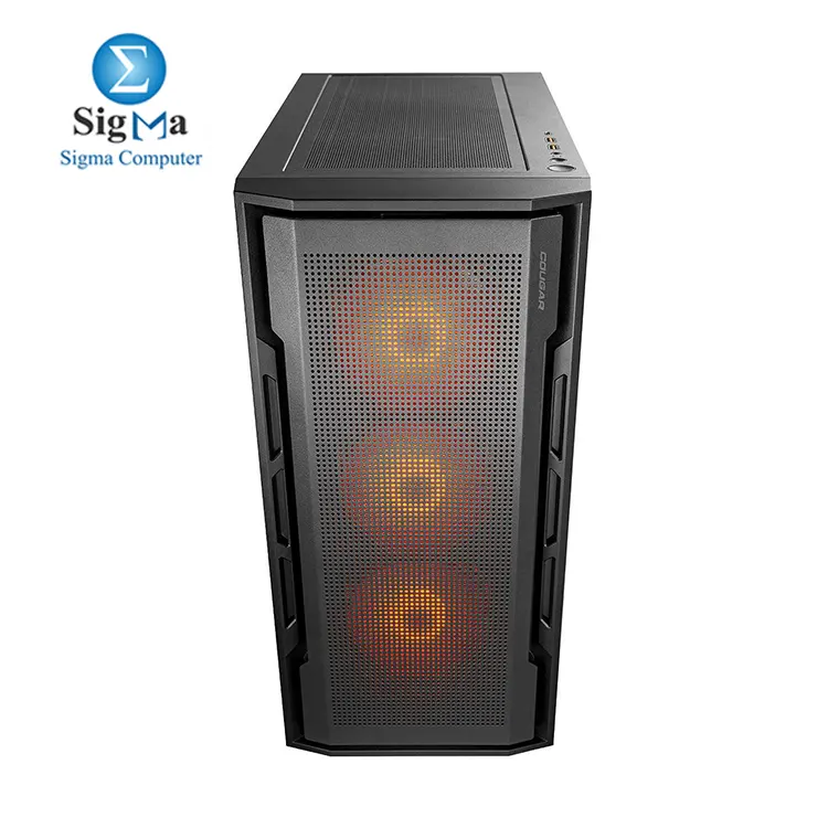 Cougar UNIFACE RGB Black – Mid Tower case with E-ATX support, 400mm GPU clearance, 4 pre-installed ARGB fans, USB-C, tempered glass, and 420mm radiator support.