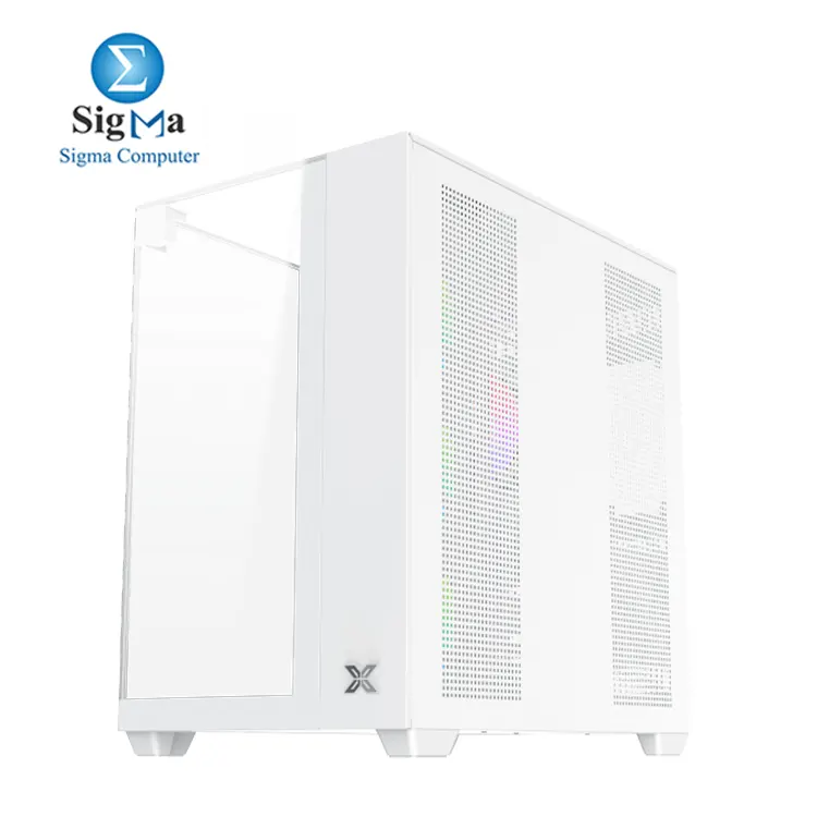Xigmatek Aqua V Arctic – ATX case with 165mm CPU cooler, 410mm GPU, 7-fan & 360mm radiator support, 3 tempered glass panels, USB-C front I/O.