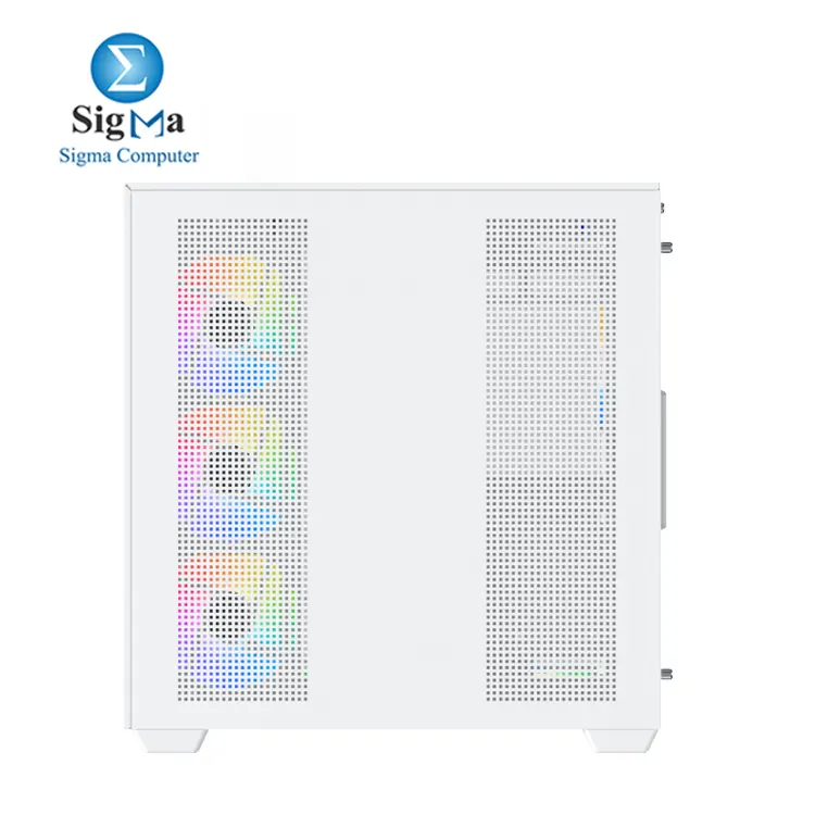 Xigmatek Aqua V Arctic – ATX case with 165mm CPU cooler, 410mm GPU, 7-fan & 360mm radiator support, 3 tempered glass panels, USB-C front I/O.