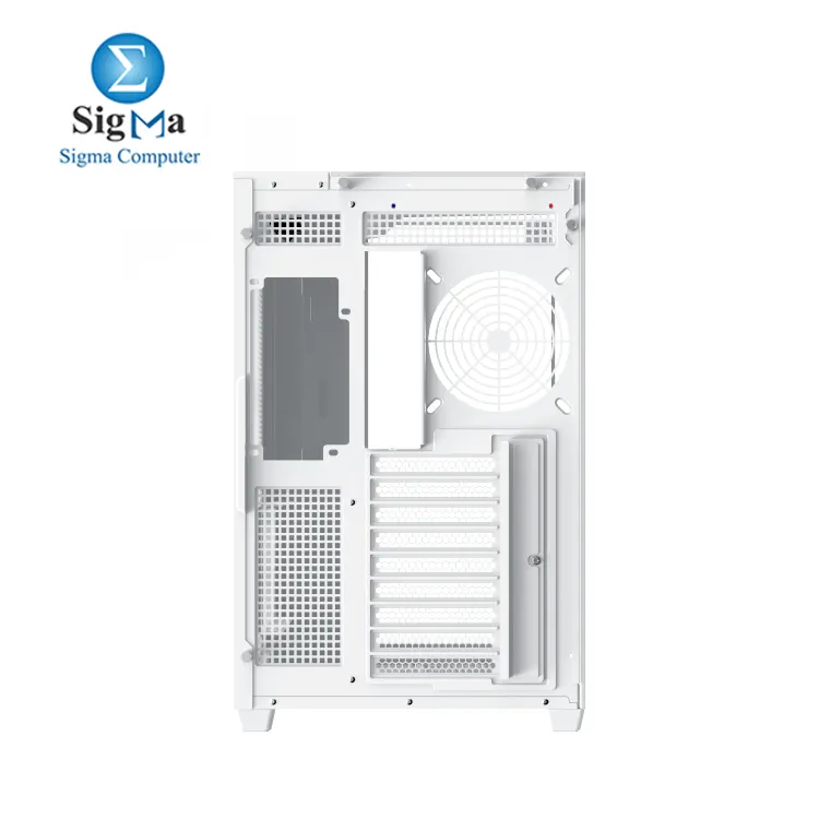 Xigmatek Aqua V Arctic – ATX case with 165mm CPU cooler, 410mm GPU, 7-fan & 360mm radiator support, 3 tempered glass panels, USB-C front I/O.