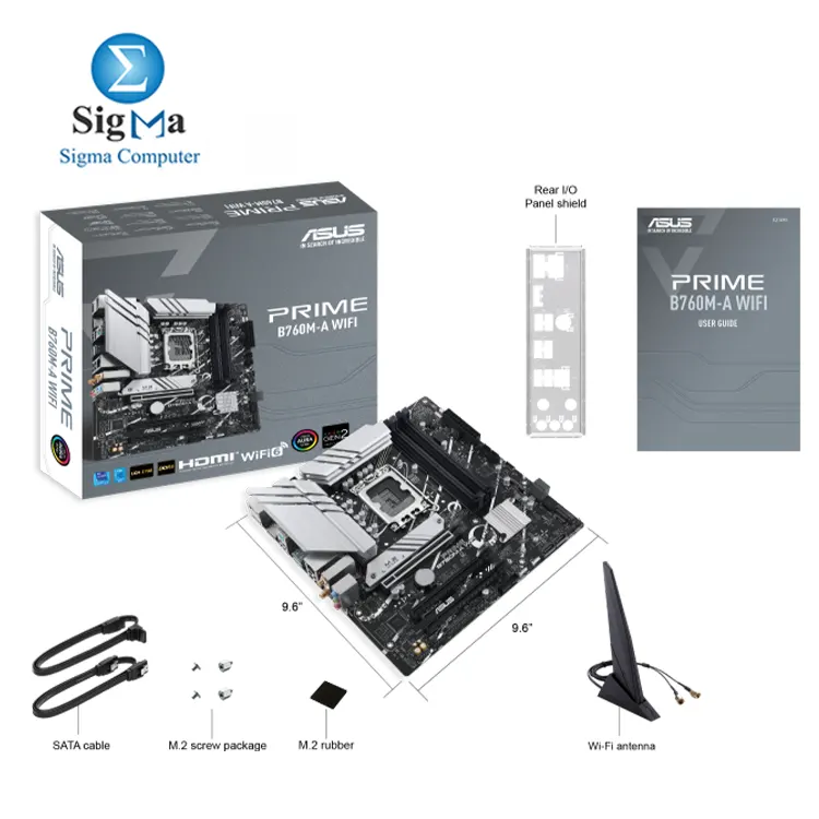 ASUS PRIME B760M-A WIFI – mATX motherboard with LGA1700 socket, DDR5 support, PCIe 4.0, 2x M.2, 2.5Gb LAN, Wi-Fi 6, HDMI/DP, USB 3.2, Aura Sync RGB.